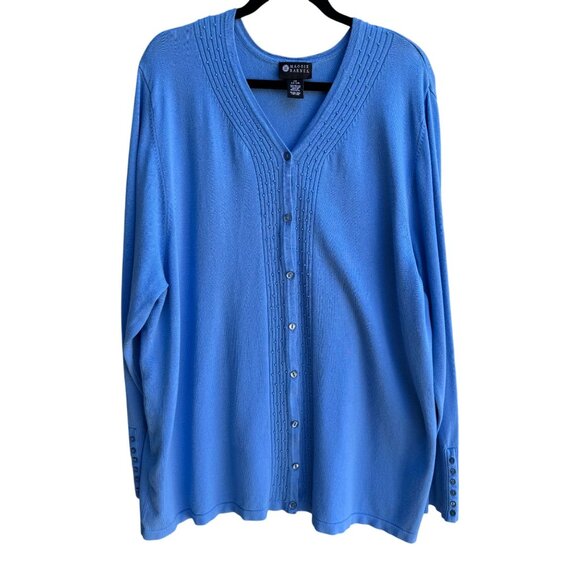 Maggie Barnes Womens Blue Button-Front Knit Beaded Long Sleeve Cardigan Sweater - Picture 1 of 9